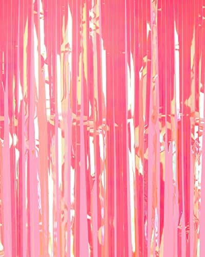 Hot Pink Iridescent Fringe Foil Curtains - Set of 2