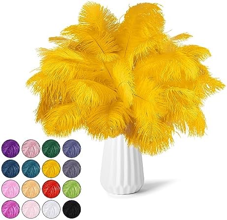 NEWONG 30pcs Gold Ostrich Feathers for Vase Decorations