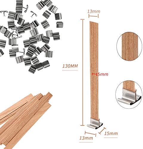 NOOR 50 Smokeless Wooden Wicks with Trimmer and Clips for Candle Making