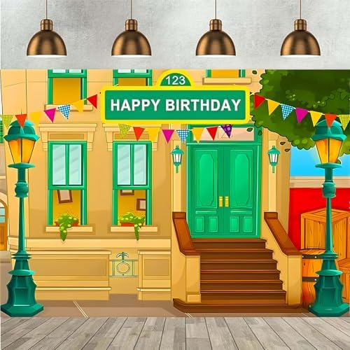 Happy Birthday Cartoon Street Theme Brick Wall Photo Background