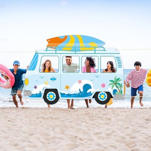 Summer Beach Bus Shaped Photo Prop Backdrop Banner 66x46in