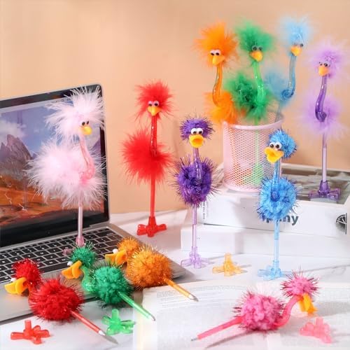 48 Pcs Fluffy Flamingo Ostrich Pens Set for Kids Adults