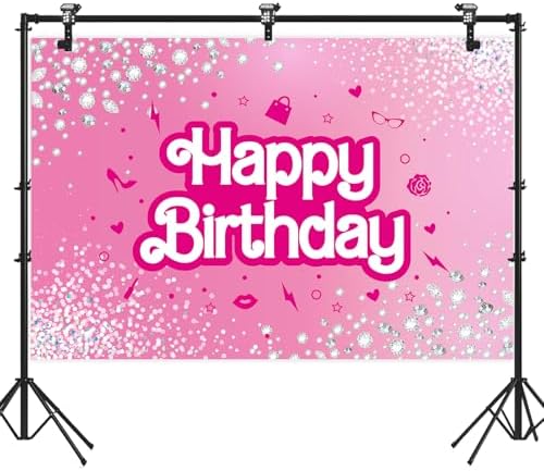 Pink Doll Themed Birthday Backdrop 5x3ft