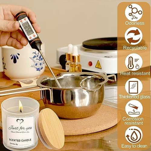 CONNOO 8 Pack 14 Oz Frosted Glass Candle Jars with Bamboo Lids