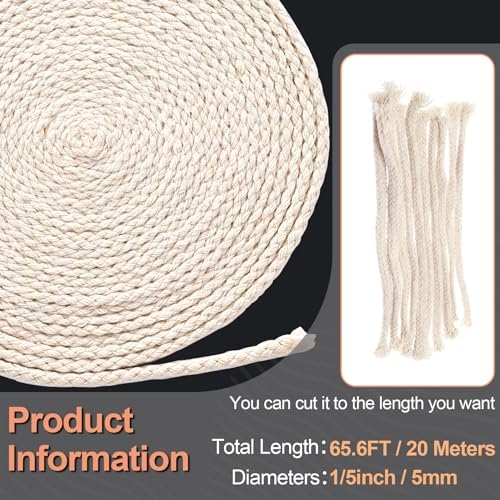 656 Ft 5mm Cotton Oil Lamp Wicks - Beige