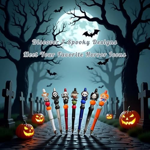 7PCS Horror Movie Pens with Clear Storage Box