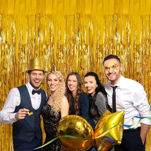 2 Pack Gold Tinsel Backdrop for Party Decor