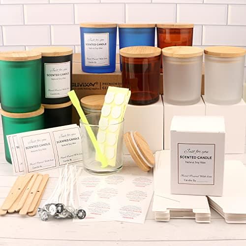MILIVIXAY 12 Pack Glass Candle Jars with Lids and Candle Making Kit
