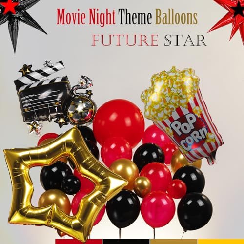 Movie Night Balloon Garland Arch Set Red Black Gold