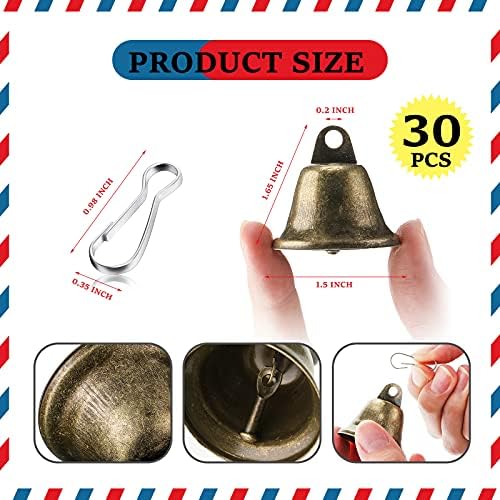 30 Pieces Mini Brass Bells with Spring Hooks for Crafts