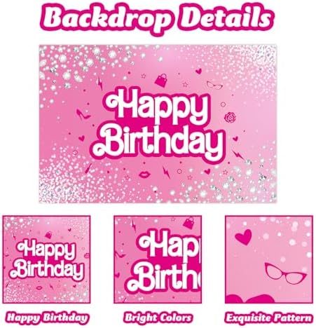 Pink Doll Themed Birthday Backdrop 5x3ft