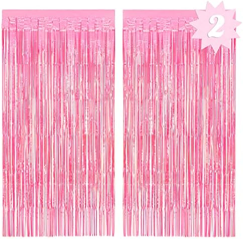 Hot Pink Iridescent Fringe Foil Curtains - Set of 2