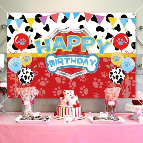 5x3ft Red Dog Paw Birthday Backdrop for Party Decorations