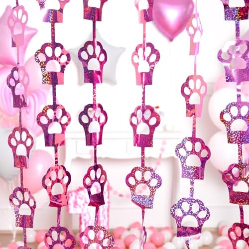 Pink Cat Paw Foil Fringe Curtains 2 Pack