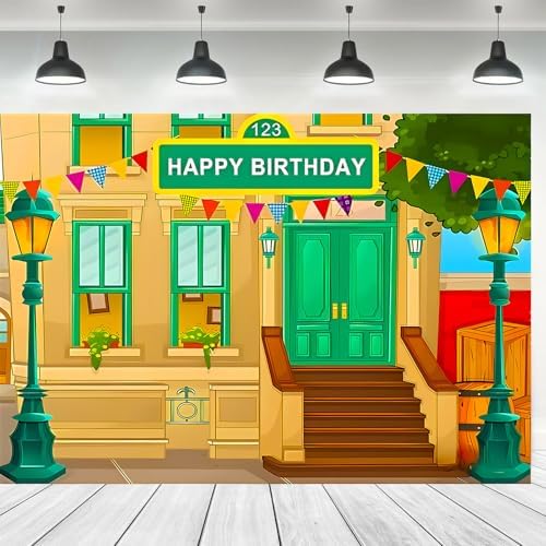 Happy Birthday Cartoon Street Theme Brick Wall Photo Background
