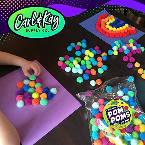 Carl Kay 300 Pcs 1 Inch Pom Poms 50 Adhesive Eyes Craft Set