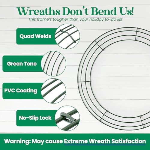 Pack of 5 Dark Green Round Wire Wreath Frames