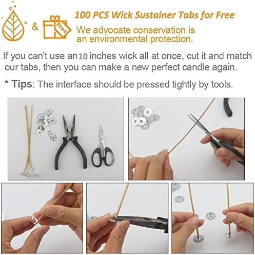 MILIVIXAY 100PCS 10 Inch Hemp Candle Wicks with Tabs and Stickers