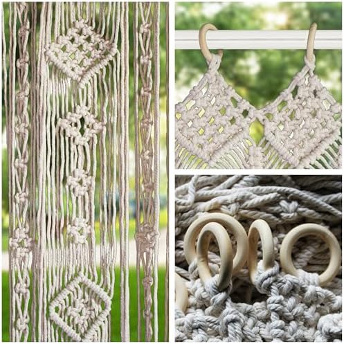 Macrame Curtain Boho Doorway Decor With Wooden Rings