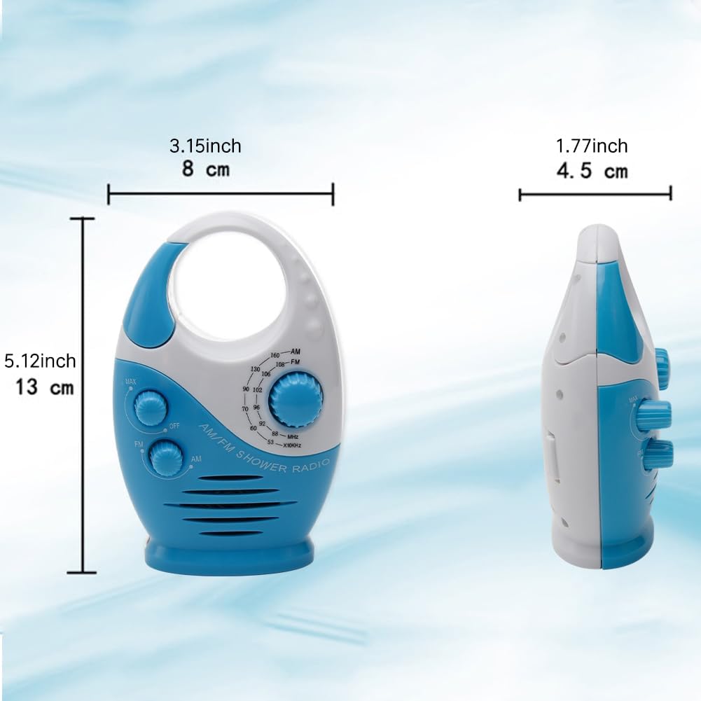 Shower Radio Waterproof Hanging AM FM Radio with Adjustable Volume Blue
