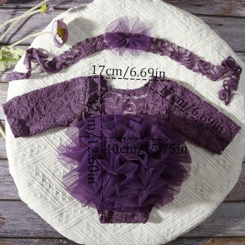 Vomdrok Newborn Girl Photography Romper with Headband