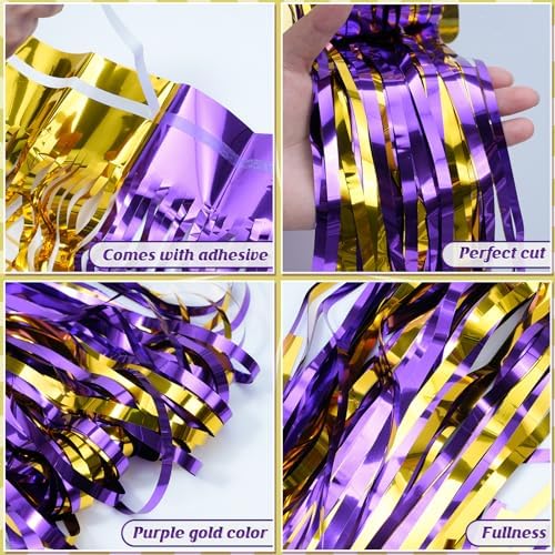 Zachely 3Pack Purple Gold Foil Curtain Backdrop Decorations