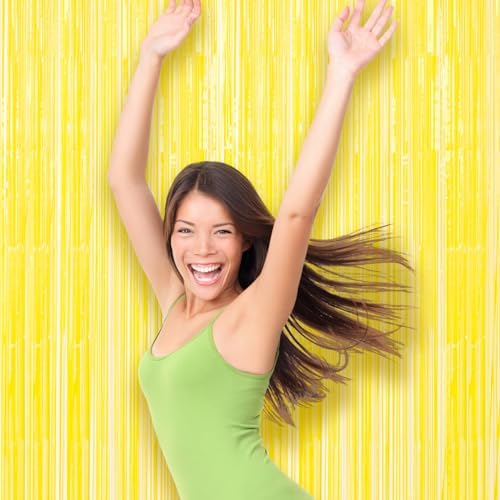 3 Pack Pastel Yellow Foil Fringe Backdrop Curtains for Parties