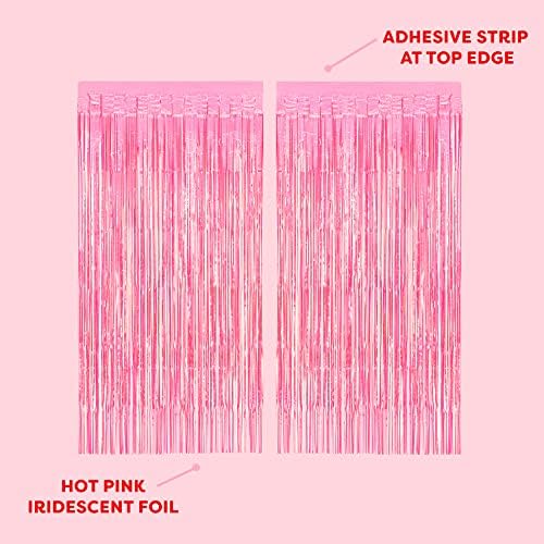 Hot Pink Iridescent Fringe Foil Curtains - Set of 2