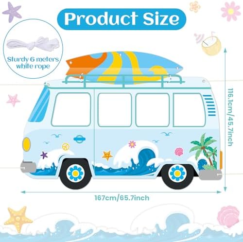 Summer Beach Bus Shaped Photo Prop Backdrop Banner 66x46in