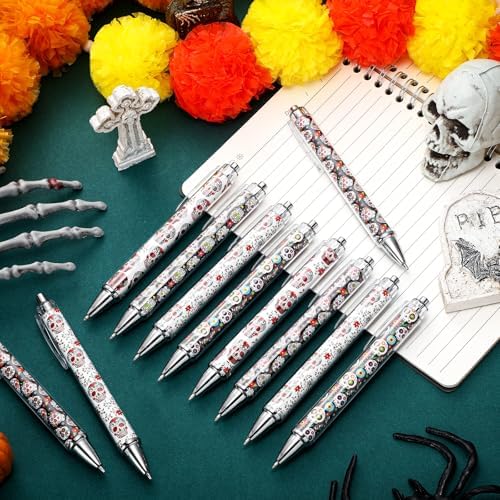 25 Pcs Holographic Sugar Skull Pens for Halloween Day of the Dead