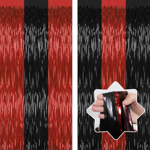 2 Pack Red Black Halloween Foil Backdrop Curtains