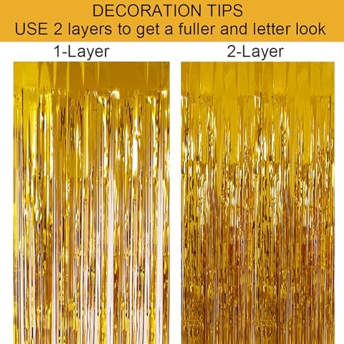 2 Pack Gold Tinsel Backdrop for Party Decor