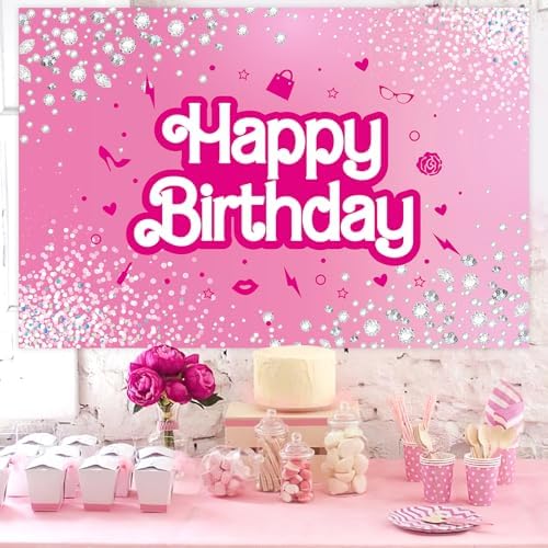Pink Doll Themed Birthday Backdrop 5x3ft