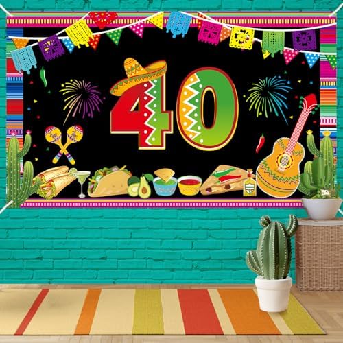 Happy 40th Birthday Banner Backdrop Decor for Men Women