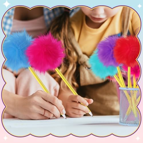24 Pcs Pom Pom Pen Tree Fluffy Ballpoint Pens Set