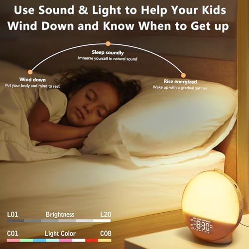 MASSII 2025 Upgraded Sunrise Alarm Clock with 17 Nightlights and 5W Bluetooth Speaker