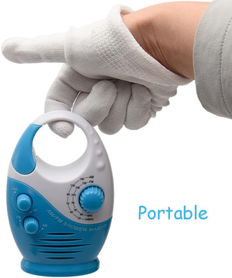 Shower Radio Waterproof Hanging AM FM Radio with Adjustable Volume Blue