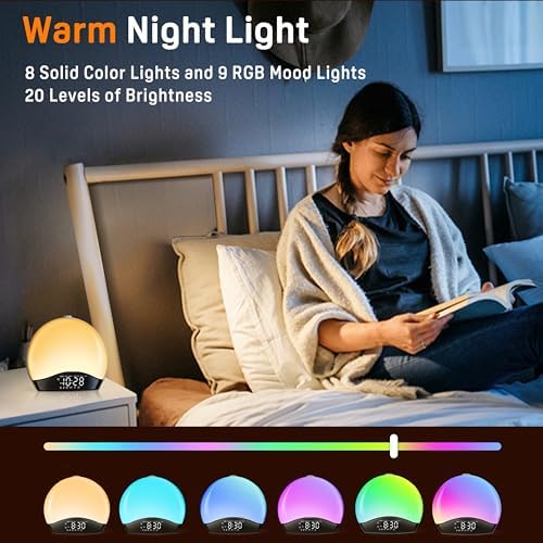 JALL Sunrise Alarm Clock with 25 Sounds and 17 Night Lights