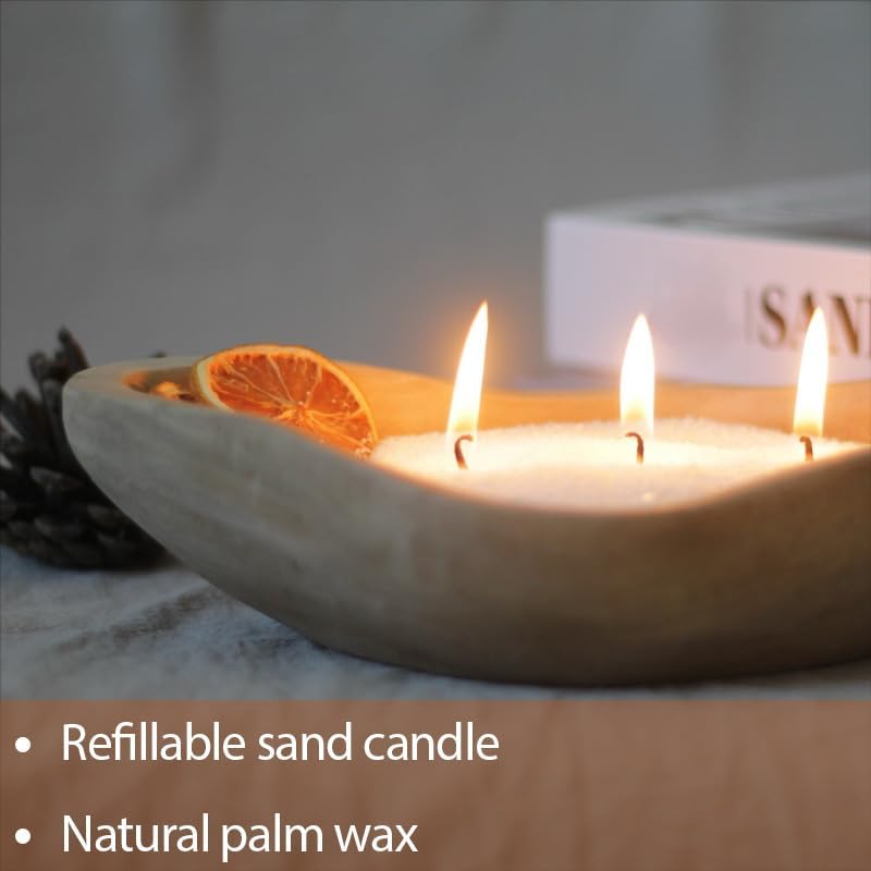 GrusoSP Reusable Wooden Candle Bowl with Pearl Sand 18 Oz Unscented DIY Kit