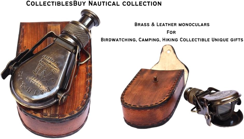 Antique Brass R J Beck London Small Binocular with Leather Case