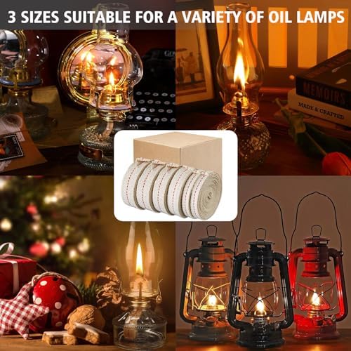39 Feet Oil Lamp Wicks 6 Rolls Includes 3 Sizes