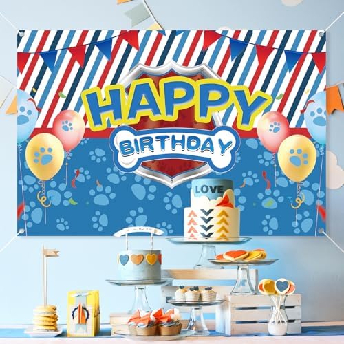 5x3ft Blue Dog Paw Birthday Party Backdrop