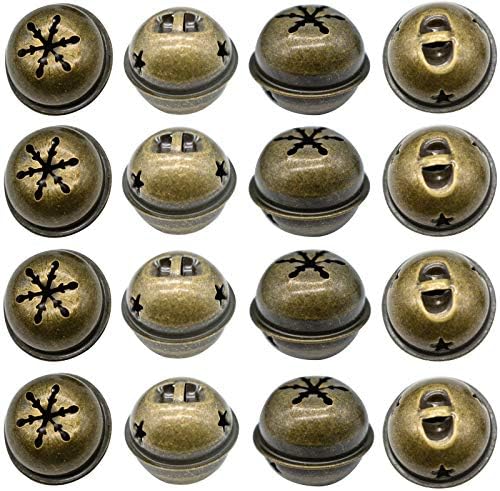 Maydahui 60 PCS Bronze Jingle Bells with Star and Snowflake Designs