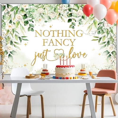 Avezano Nothing Fancy Just Love Sage Green Wedding Shower Banner 6x36ft