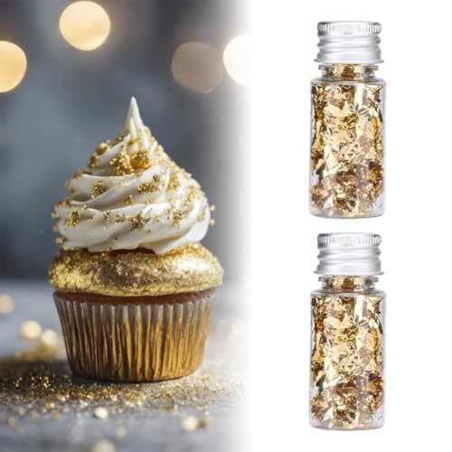 Lwuey Gold Leaf Cake Decor 2PCS Sparkling Flakes