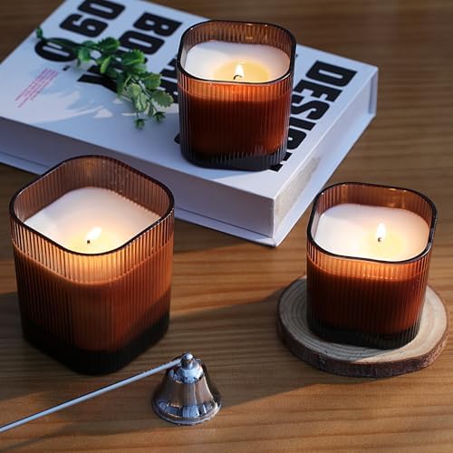 12oz and 6oz Amber Glass Candle Jars Set of 12 with Lids
