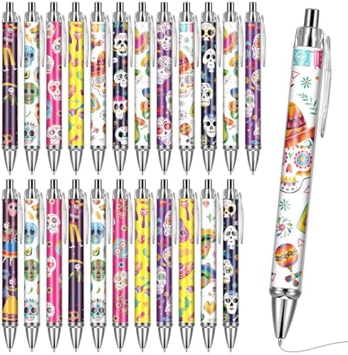 Sugar Skull Ballpoint Pens 24-Pack Colorful Retractable