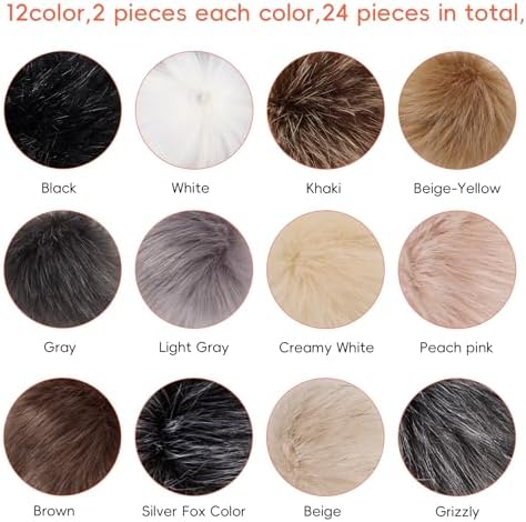 Daieparty 24 Pcs Dark Faux Fur Pom Pom Balls with Elastic Loops