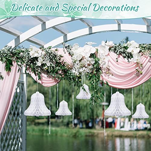 10 Pcs White Honeycomb Wedding Bells with 2 Rolls Ribbons