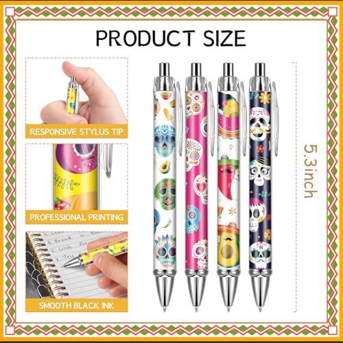 Sugar Skull Ballpoint Pens 24-Pack Colorful Retractable